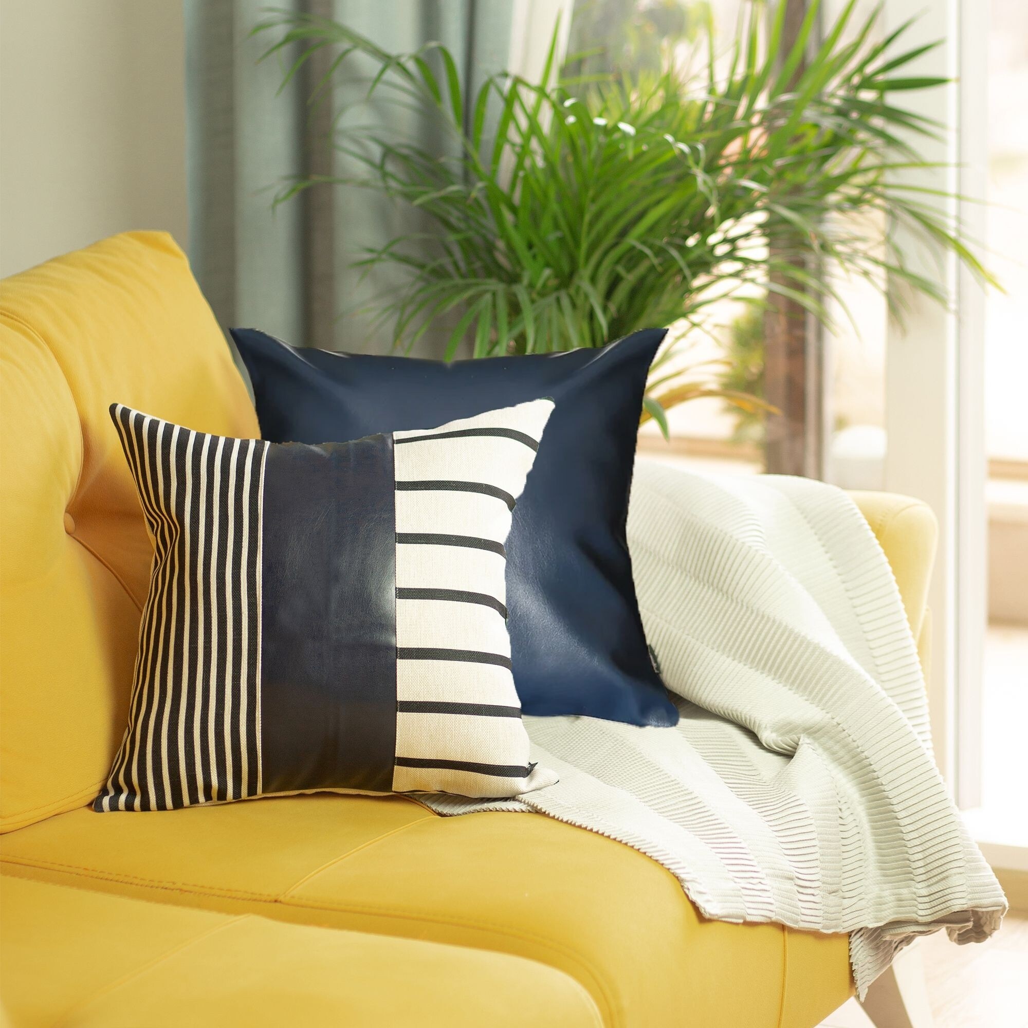 Set of 2 Navy Geometric and Solid Throw Pillows Bed Bath Beyond 35425820