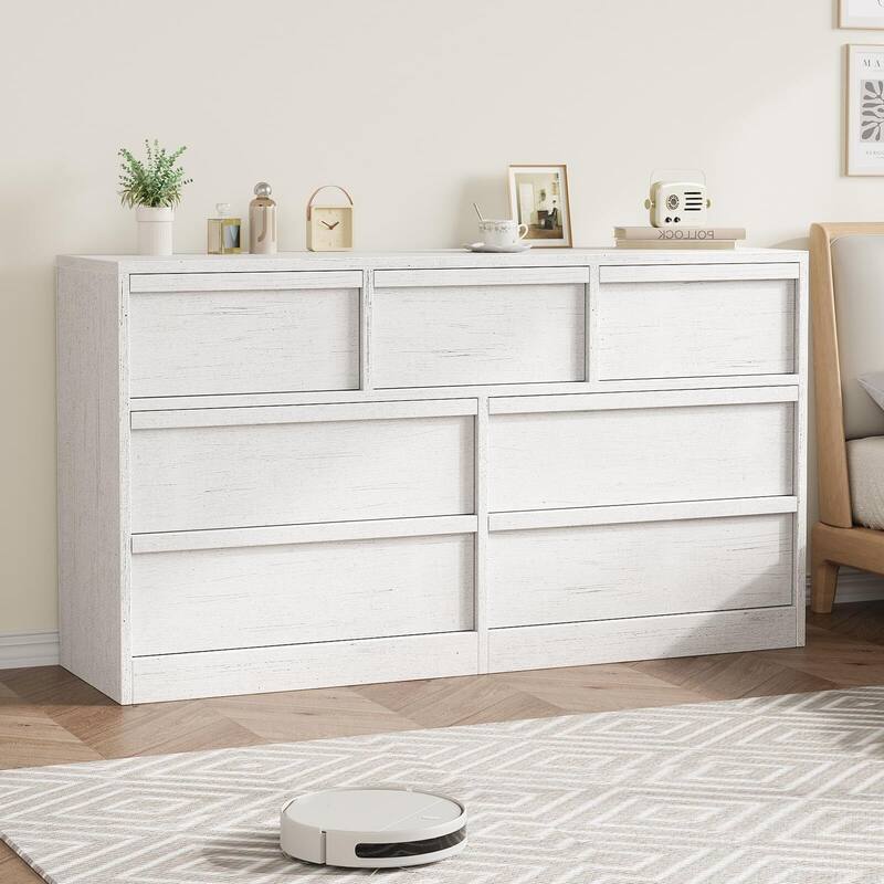 6/7/8 Drawer Dresser for Bedroom, 54" Wide Modern Double Dresser Organizer with Concave Handles