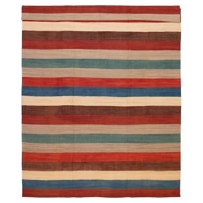 ECARPETGALLERY Flat-Weave Boho Multi Color Wool Kilim - 9'7 x 13'1