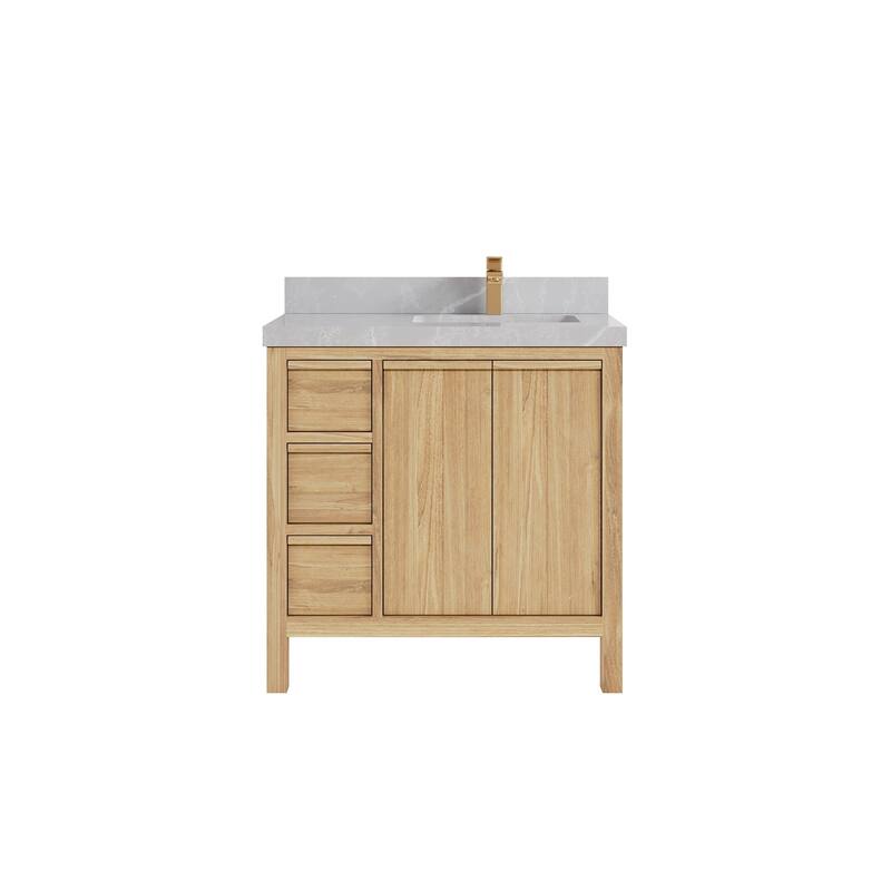 Willow Collections 36 in. W x 22 in. D Elizabeth Solid Teak Right Offset Sink Bathroom Vanity with Countertop