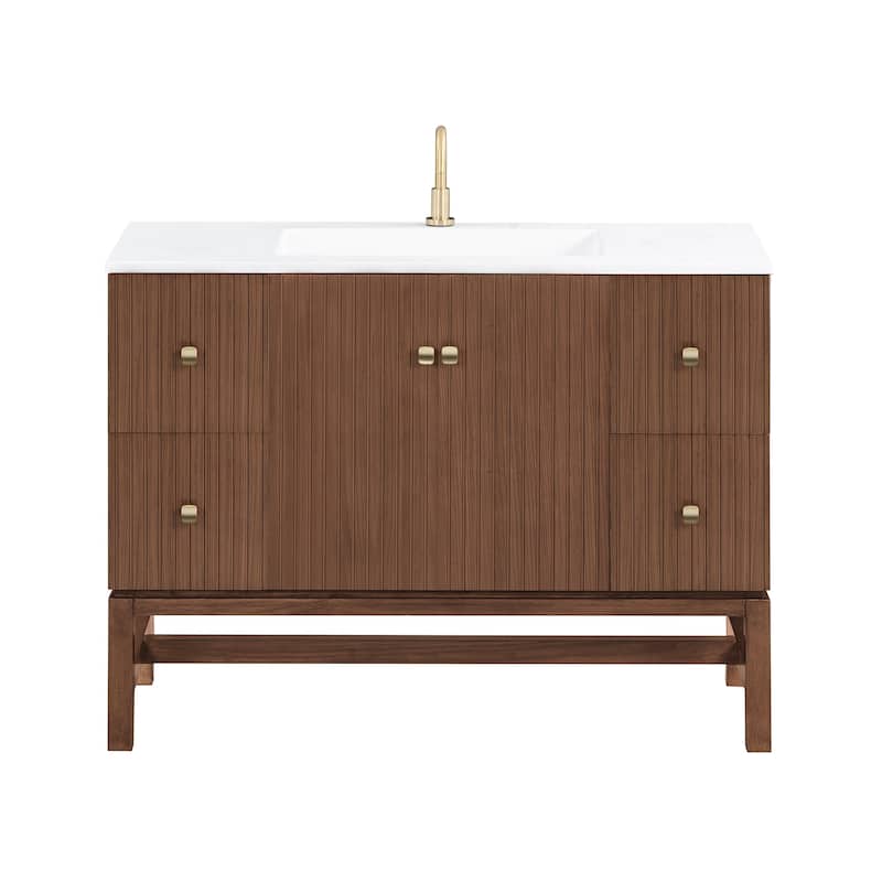 Kenzo 47 in. Bathroom Vanity in Walnut with White Solid Surface Top - 47" Single Sink