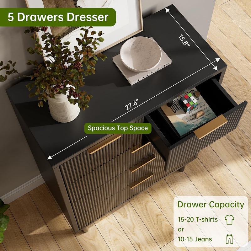 38'' Wave Fluted 5 Drawer Dresser, with Anti-Tipping Device