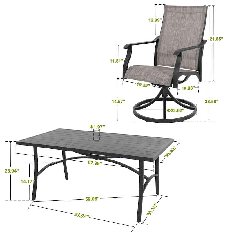 7-Piece Outdoor Aluminum Dining Set with Swivel Design