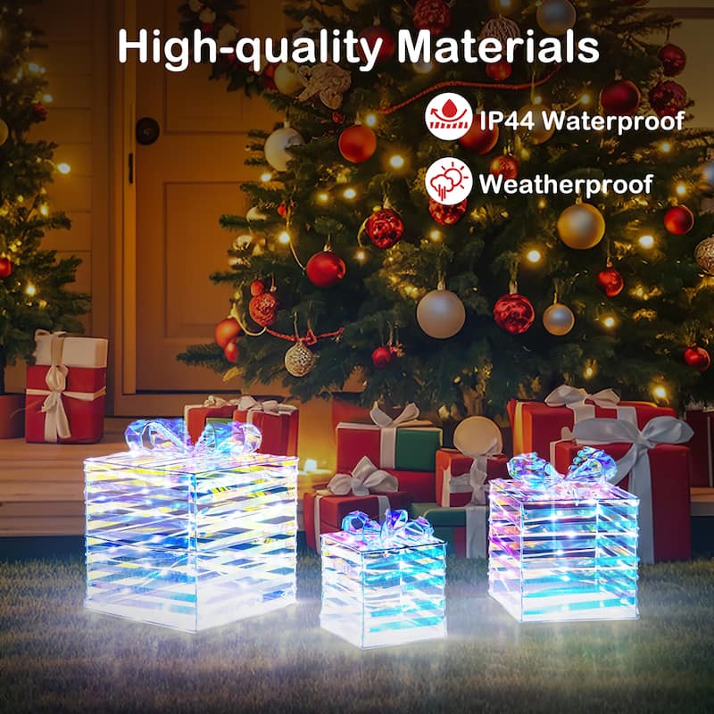 Gymax 3 Pieces Christmas Lighted Gift Boxes 90 LED Light up Present - Multi - See Details
