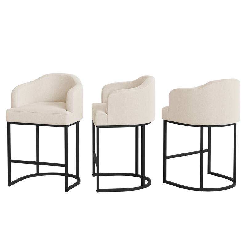 26.in Modern Set of 3 Barstool Fabric/Leather Upholstered Counter Height Stool with Metal Frame for Kitchen Island