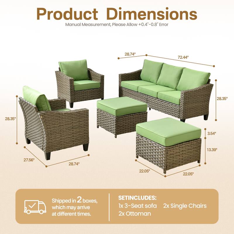 HOOOWOOO 5-piece Patio Wicker Conversation Set with Ottoman