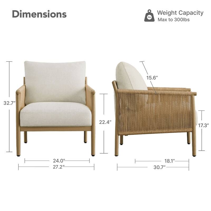 Spruce & Spring Braid Boho Accent Chair with Woven Paper Rope Armrest & Wood-Look Metal Frame