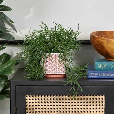 Brown Faux Foliage Cascading Artificial Plant with Geometric Terracotta Pot