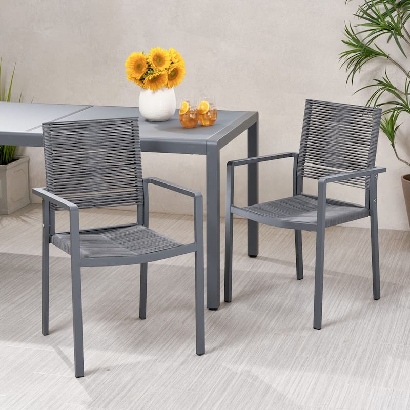 Roomfitters Outdoor Modern Aluminum Dining Chairs with Rope Seat, Set of 2, Stylish and Comfortable Design