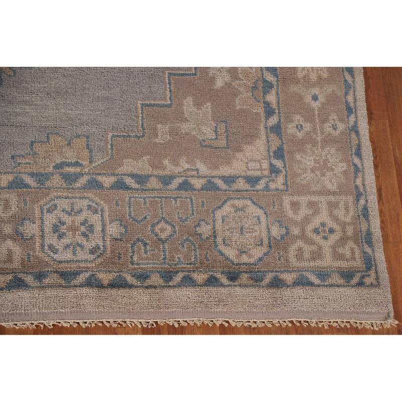 Geometric Oushak Style Area Rug Hand-knotted Wool Carpet - 8'10"x 12'0"