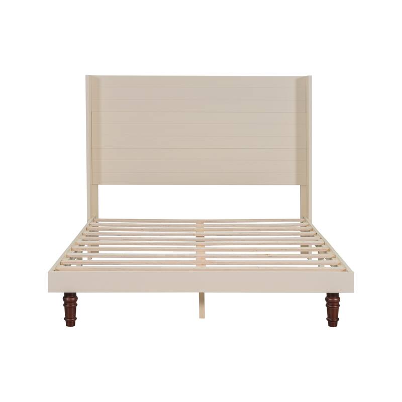 Queen Size Beige High Headboard Bed with Stylish Design for Comfortable Reading and Relaxing