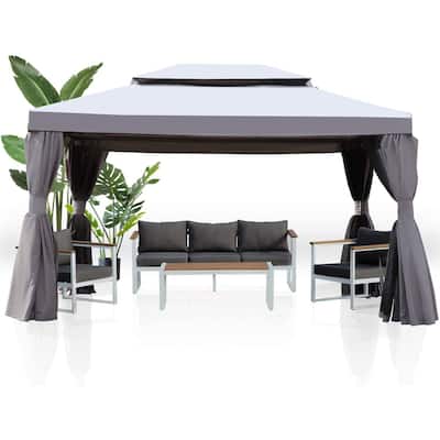 Grand Outdoor Patio 13 ft. W x 10 ft. D Steel Patio Gazebo with Mosquito Netting and Shade Curtains