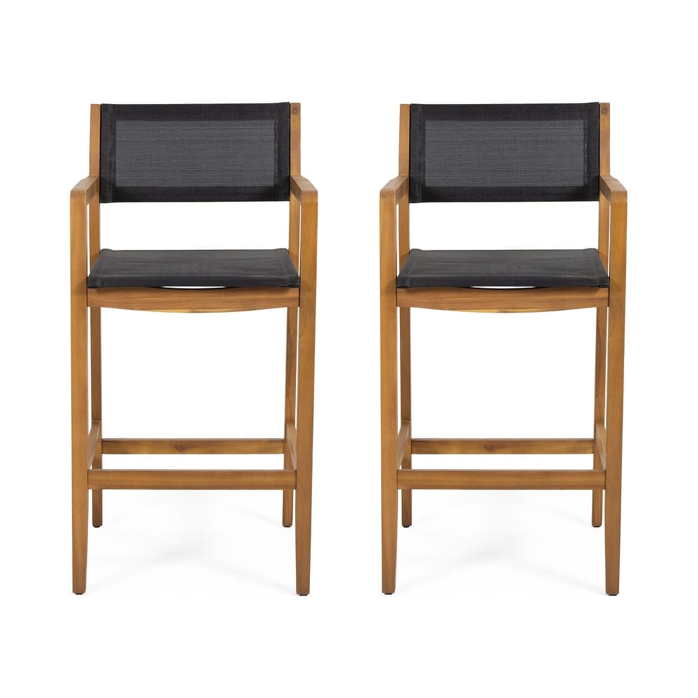 Fairfax Outdoor Acacia Wood Barstools with Outdoor Mesh (Set of 2) by Christopher Knight Home