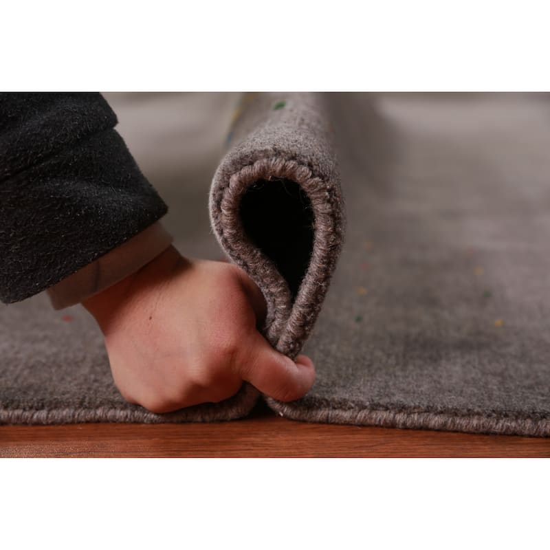 Tribal Gabbeh Area Rug Hand-Knotted Grey Wool Carpet - 8'0" x 9'11"