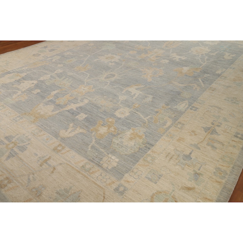Vegetable Dye Blue Oushak Turkish Large Rug Hand-Knotted Wool Carpet - 10'2"x 13'8"