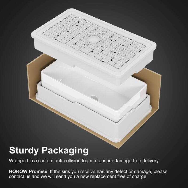 HOROW 30 in. White Fireclay Apron-Front Kitchen Sink, Single Bowl Design with Grid and Strainer