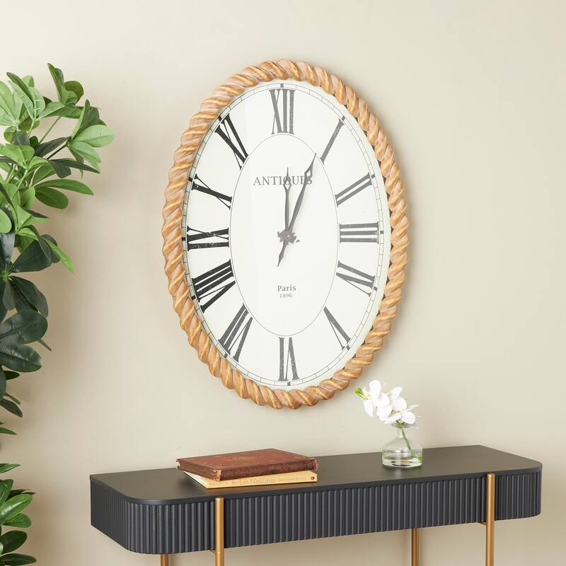 Brown Wooden Two-Toned Decorative Wall Clock with White Accents - Brown