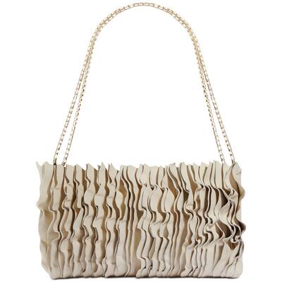 Dahlia Wavy Frill Medium Leather Shoulder Bag Almond Milk