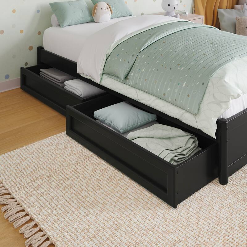 Twin-Full Mid-Century Modern Under Bed Storage Drawers - Black