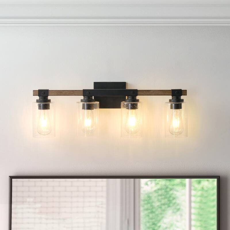 Farmhouse Bathroom Vanity Light Fixture Over Mirror with Clear Glass Shade