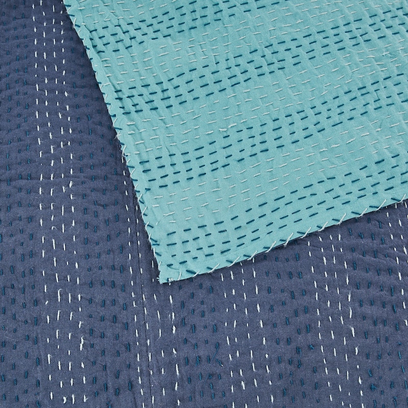 Melange Hand Craft Kantha Collection Soild Reversible Coverlet and Sham