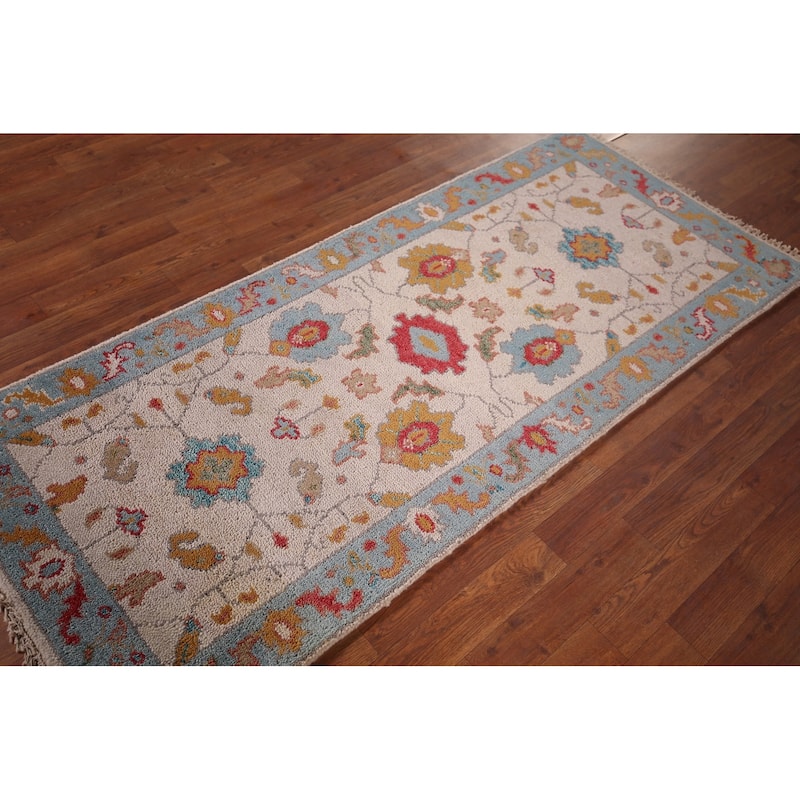 Floral Ivory Oushak Oriental Foyer Rug Handmade Wool Carpet - 2'6"x 5'10"