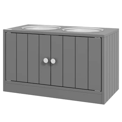 Elevated Pet Feeder Stand for Large Dogs with Storage Cabinet and 2 Stainless Steel Bowls - 23.5" L x 11.75" W x 14" H