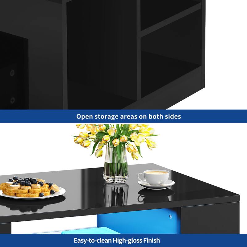 Moasis Modern High Gloss LED Coffee Table with Drawers and Shelves