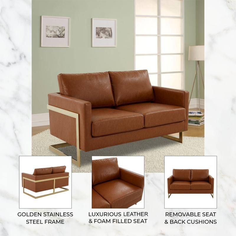 Lincoln Modern 2-Seater Leather Plush Cushion Loveseat in Metal Frame for Living Room Small Spaces Home Office
