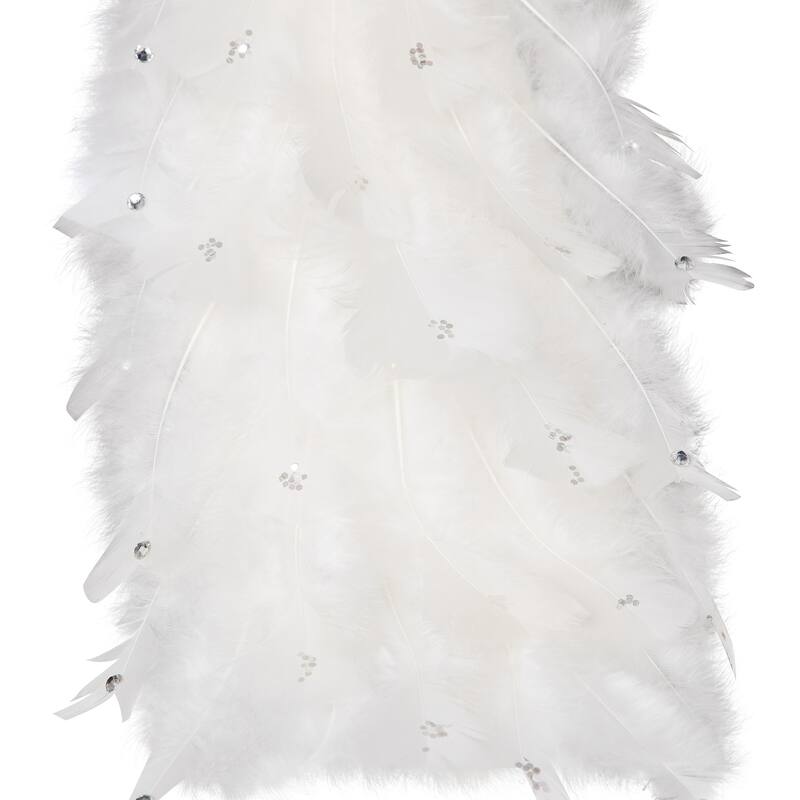 Jeweled and Glittered Peacock Christmas Decoration with Faux Pearls - 24" - White