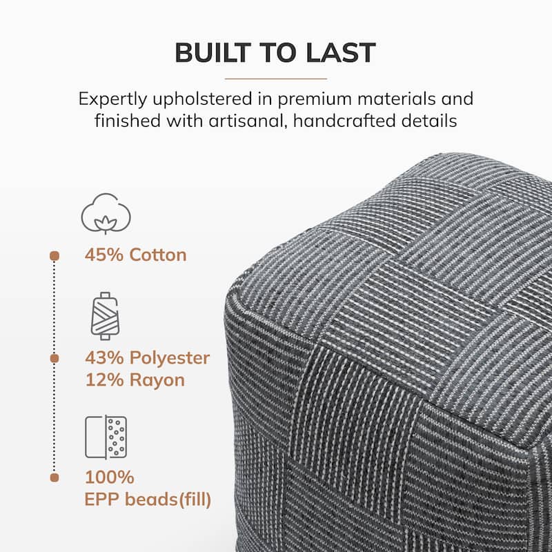 Jani 20-inch Ottoman Pouf - Handcrafted Handmade Ottoman for Seating, Footrest, Home Decor for Living Room, Bedroom