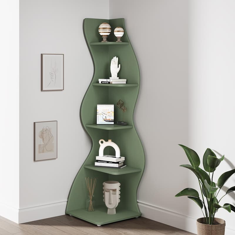 Corner Shelf Bookcase Bookshelf with Unique Shape for Living Room, Home Office