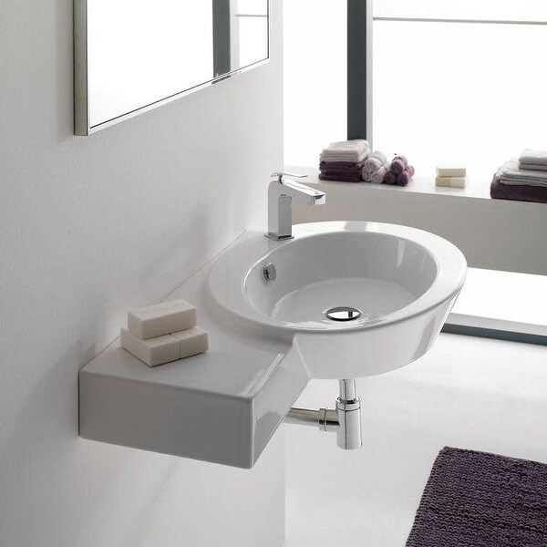 Nameeks 2012 Scarabeo 34-3/8" Ceramic Wall Mounted / Vessel Bathroom Sink with 1 Hole Drilled - White / One Hole