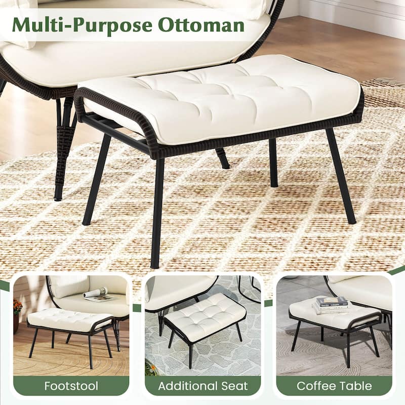 Costway 2 PCS Patio Wicker Lounge Basket Set Oversized Egg Chair with - See Details