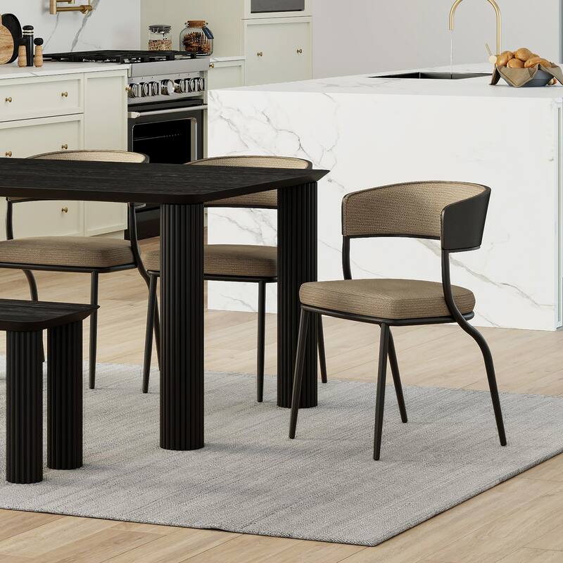 Modern Performance Fabric & Bentwood & Metal Dining Chair, Set of 4 - Dark Beige & Black