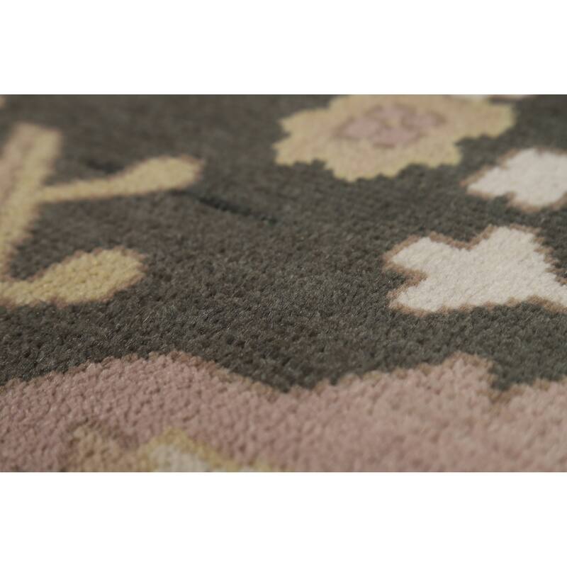 Charcoal Ivory Oushak Indian Area Rug Hand-Knotted Wool Carpet - 9'0" x 11'9"