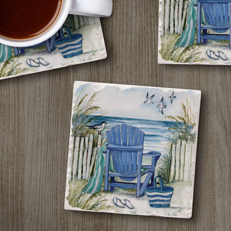 Counterart Absorbent Stone Coasters - By The Sea Chairs - Set of 4 - 4x4x1.267