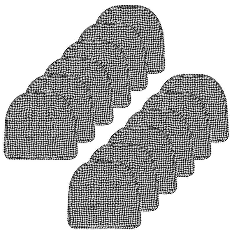 Sweet Home Collection Houndstooth Stitch U-Shaped Memory Foam Chair Cushions 17" x 16" - Set of 12 - Black