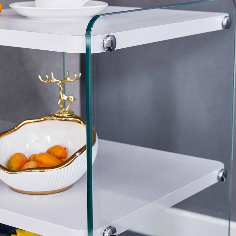 3-Tier Glass Bedside Table, Modern Nightstand with Storage