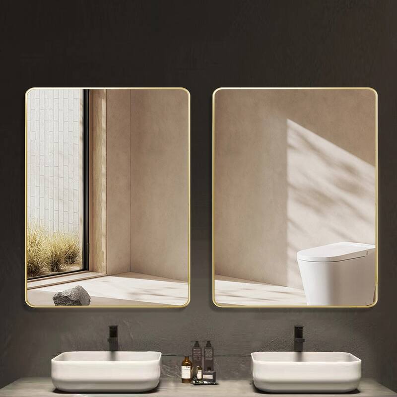 32 in. W x 24 in. H Rectangular Framed Wall Bathroom Vanity Mirror in Black
