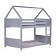 preview thumbnail 20 of 18, Twin Over Twin House Floor Bunk Bed with Headboards, Footboards and Guardrails, Ladder