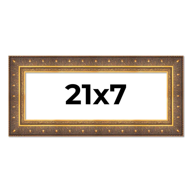 21x7 Frame Vintage Gold Solid Wood Picture Frame | 2.5 Inch Moulding