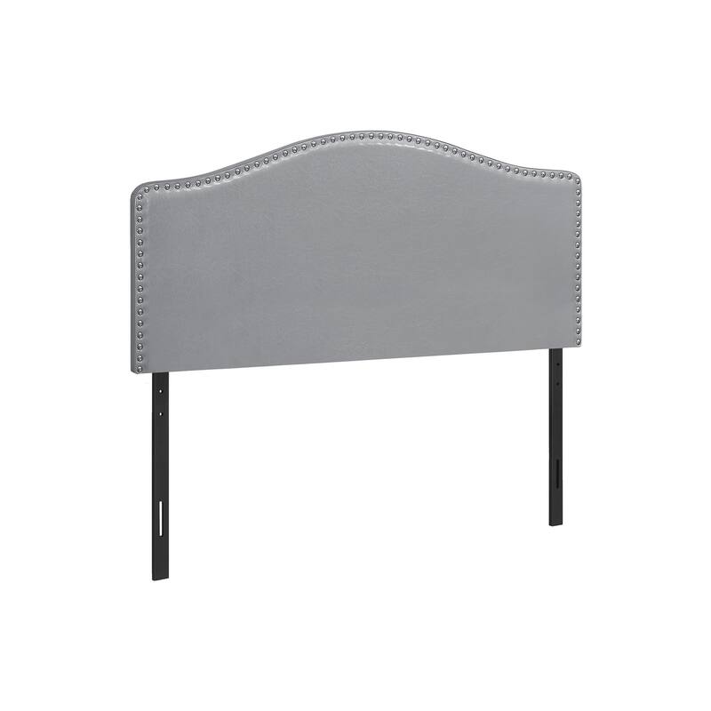 Full Size Upholstered Grey Leather Look Headboard with Chrome Trim
