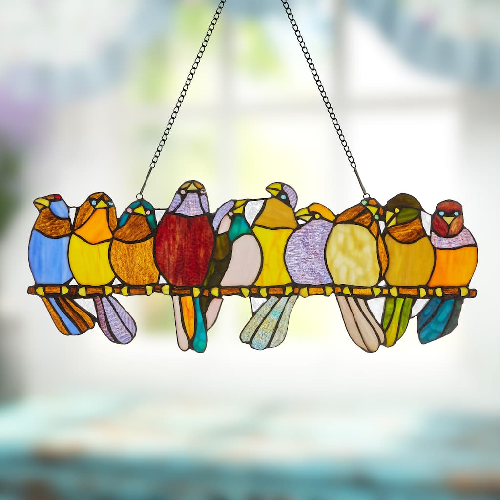 River of Goods Stained Glass Birds on Wire 9.25-in. Window Panel - 24.25"L x 0.25"W x 9.5"H