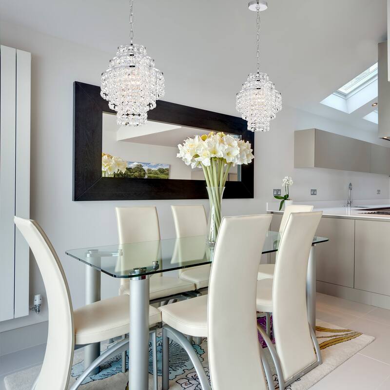Chrome Finish 1-Light Glam Mini Chandelier with Tier Cascading Crystals