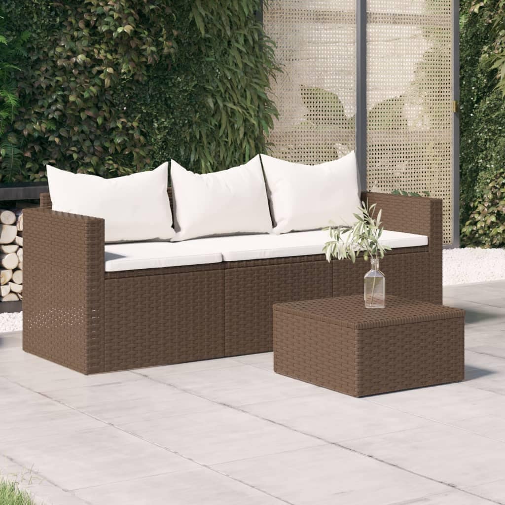 vidaXL 3 Seat Patio Sofa Outdoor Conversation Sofa with Cushions Poly Rattan - 69.3" x 25.2" x 23.8"