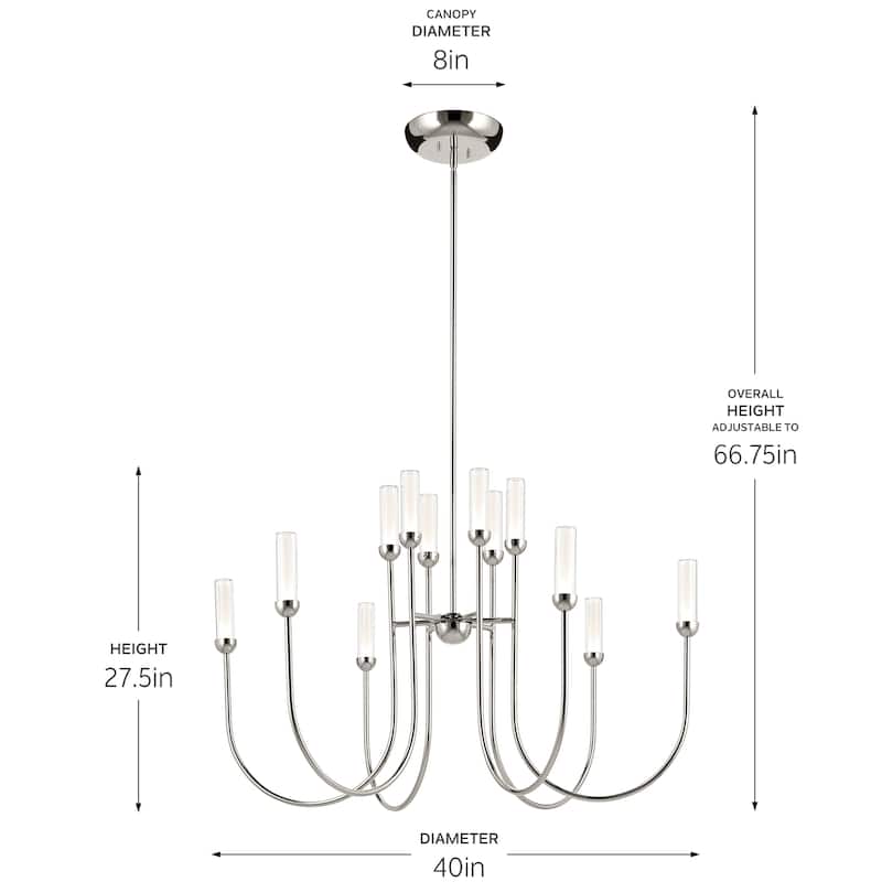 Moraine 40 Inch LED 12 Light 2-Tier Chandelier in Polished Nickel