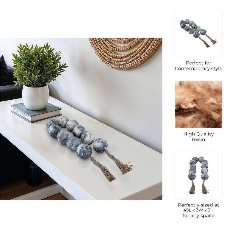 Resin Decorative Bead Sculpture Marbled Finish Contemporary - 3" Black - 49" x 3" x 3"