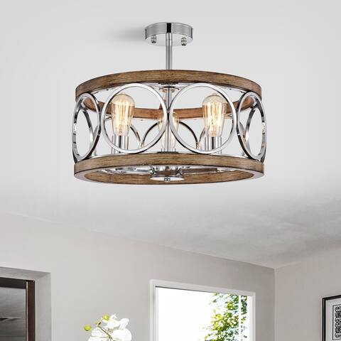 Myla Chrome 3-Light Metal Drum Semi-Flush Mount