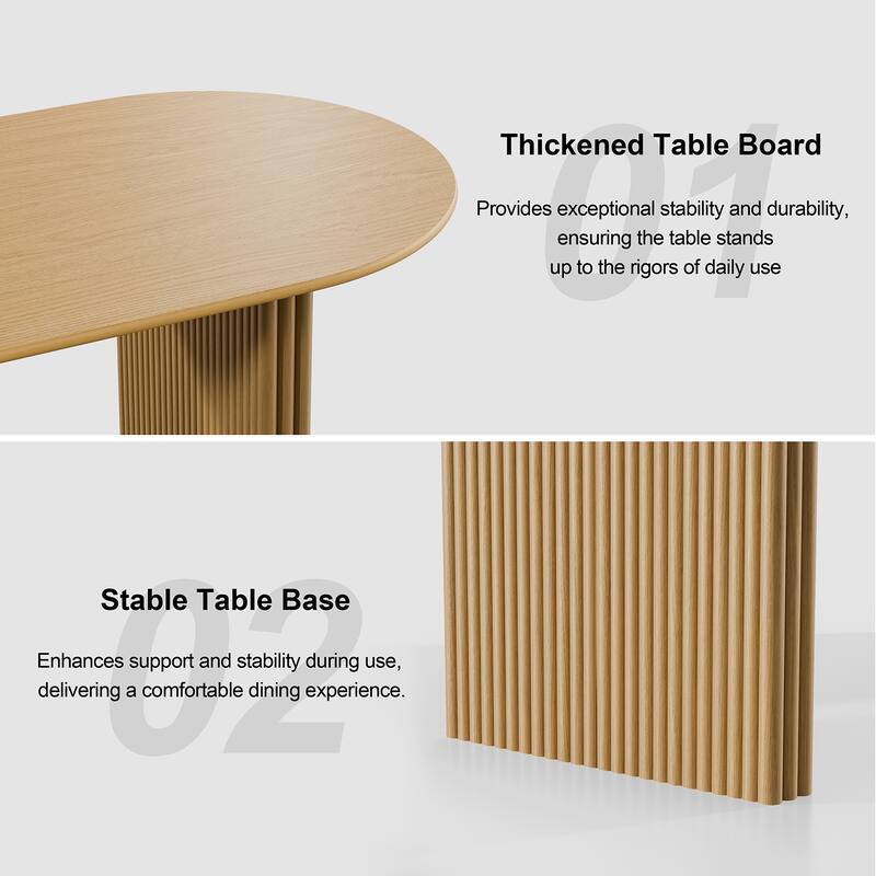 Large Oval Dining Table Seats 4-6 Modern Farmhouse Kitchen Table with Wood Strip Base for Home Living Room Kitchen Bar